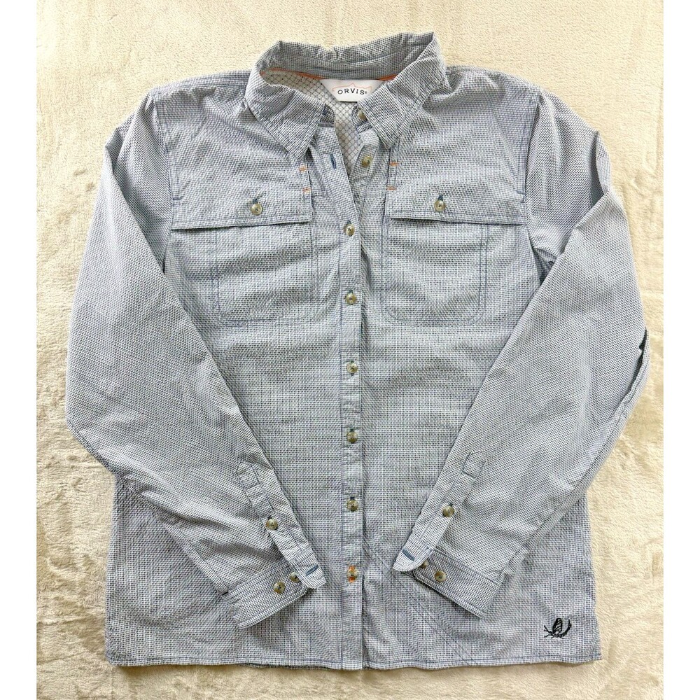 MENS ORVIS LONG SLEEVE BLUE VENTED BUTTON-DOWN FISHING SHIRT SIZE MEDIUM